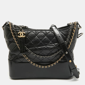 Top Quality Chanel Black Quilted Aged Leather Medium Gabrielle Hobo