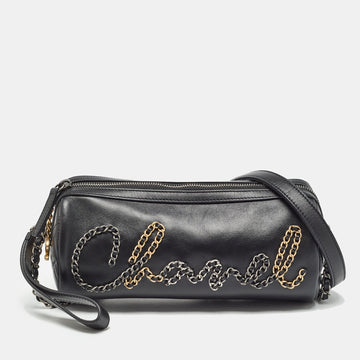 Top Quality Chanel  Black Leather Chain Signature Bowler Bag