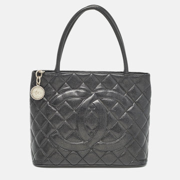 Top Quality Chanel Black Quilted Leather Leather Medallion Tote