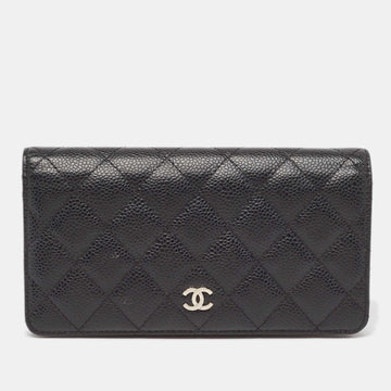 Top Quality Chanel Black Quilted Leather Leather L Yen Continental Wallet