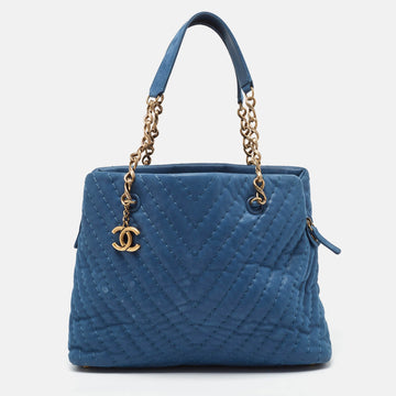 Top Quality Chanel Blue Iridescent Chevron Leather CC Charm Chain Bag