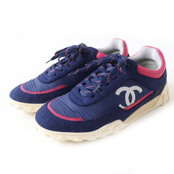 Top Quality Chanel COCO Mark Nylon Suede Sneakers Navy Pink 38