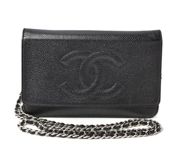 Top Quality Chanel Leather Skin Chain Wallet Shoulder Bag Black Silver Hardware