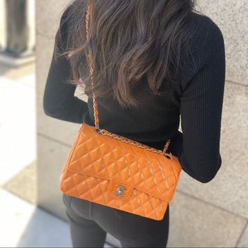 CHANEL orange Classic flap medium size