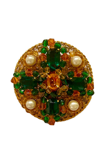 Chanel Vintage '90s Green/Amber Stone Brooch/Pendant