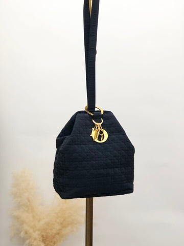 Christian Dior Cannage Logo Charm Drawstring Shoulder bag Black Vintage i5e87z