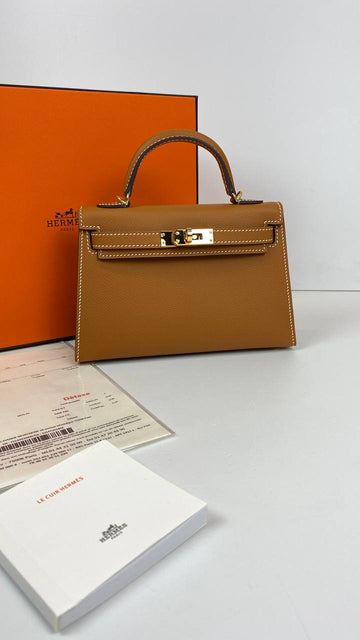 Hermes Kelly 20 Mini Sellier Bag brown Leather Gold Hardware