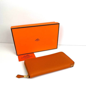 Hermès Orange Azap Zipped Classic Leather Leather Wallet