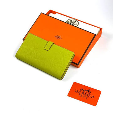 Hermès light green Bearn Compact Wallet, Leather Etoupe and Gold Hardware
