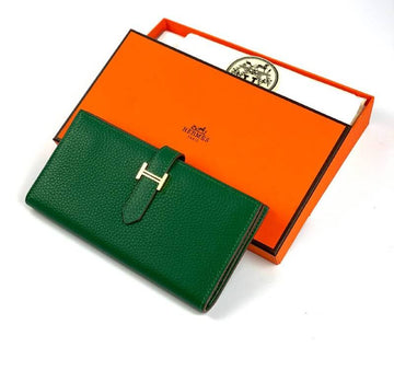Hermès green Bearn Compact Wallet, Leather Etoupe and Gold Hardware