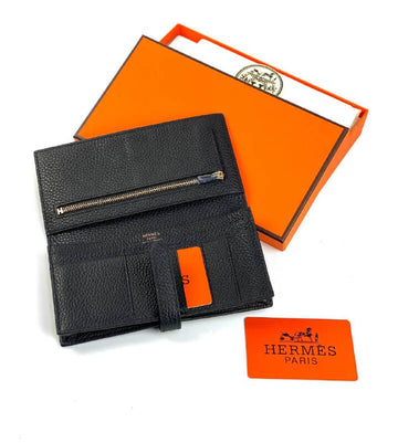 Hermès black  Bearn Compact Wallet, Leather Etoupe and Gold Hardware
