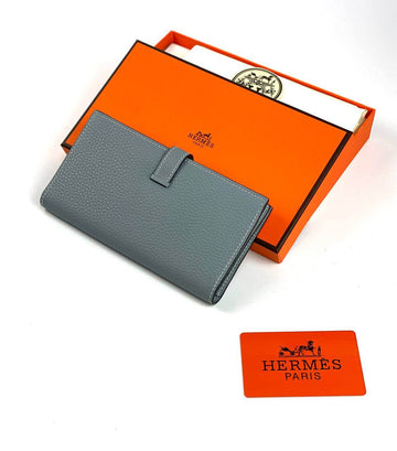 Hermès Gray Bearn Compact Wallet, Leather Etoupe and Gold Hardware