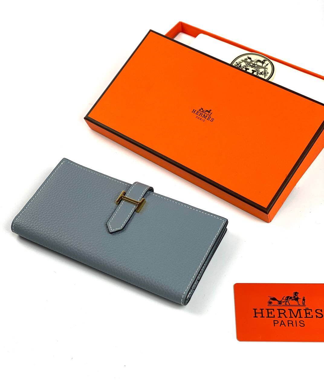 Hermès Gray Bearn Compact Wallet, Leather Etoupe and Gold Hardware