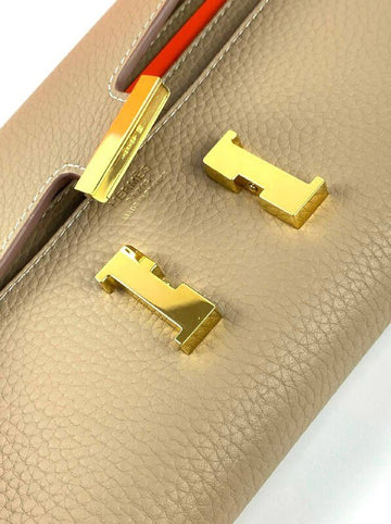 Hermès light brown Leather Constance Long Wallet PHW