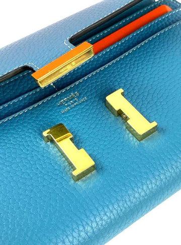 Hermès Blu Leather Constance Long Wallet PHW