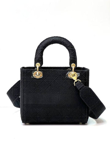 MEDIUM LADY D-LITE BAG Black Cannage embroidery