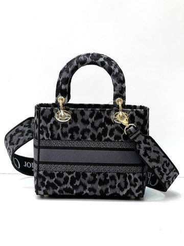 MEDIUM LADY D-LITE BAG Black Mizza embroidery