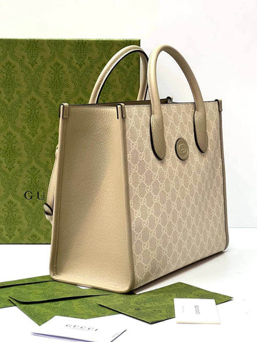 Small tote bag with Interlocking GG Supreme Leather/canvas white