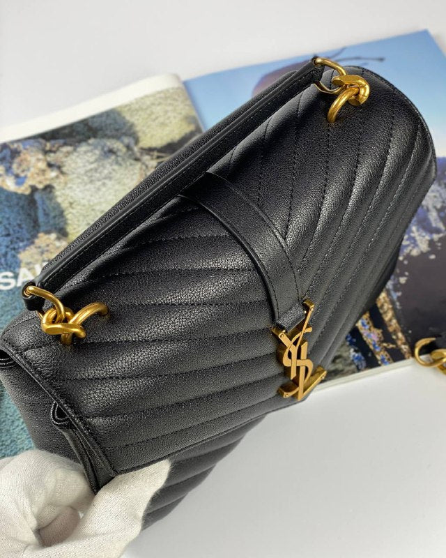 SAINT LAURENT COLLEGE medium Chain bag in Quilted  Leather  black