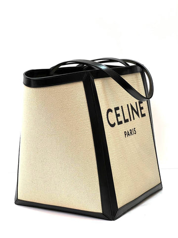LARGE SQUARE IN TEXTILE WITH CELINE PRINT & CALFSKIN VANILLA / BLACK
