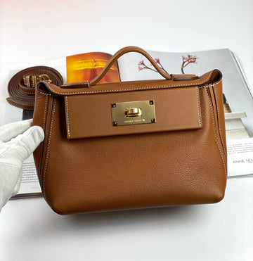 Hermes 24/24 Bag Evercolor with Leather 21  brown Gold Hardware