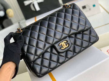 CHANEL Classic  Leather & Gold-Tone Metal Black