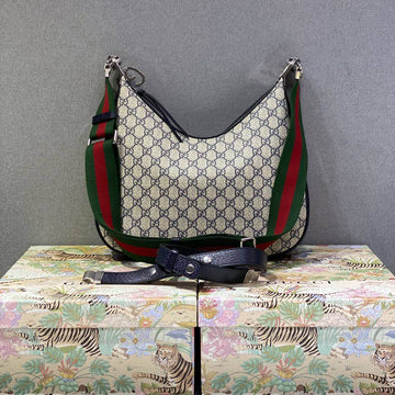 Gucci Attache small shoulder bag Beige and blue GG Supreme Leather/canvas
