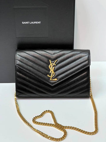 CASSANDRE MATELASSÉ CHAIN WALLET IN GRAIN DE POUDRE EMBOSSED LEATHER