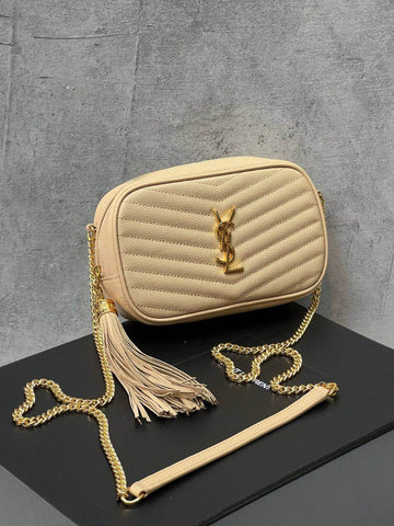 LOU MINI BAG IN QUILTED GRAIN DE POUDRE EMBOSSED LEATHER DARK NATURAL