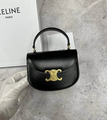CELINE BAGS MINI BESACE TRIOMPHE IN SHINY CALFSKIN BLACK