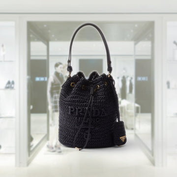 Crochet and leather mini-bucket bag
