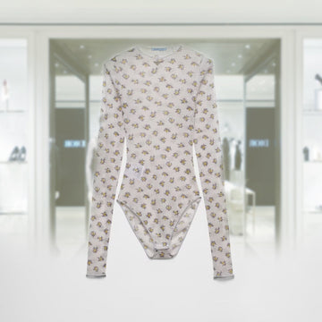 Printed stretch tulle bodysuit