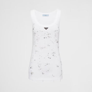 Ribbed knit jersey top with embroidery