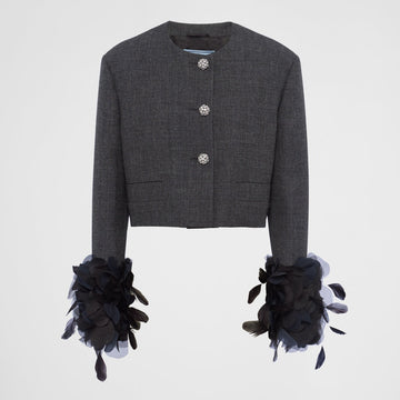 Feather-trimmed single-breasted wool jacket