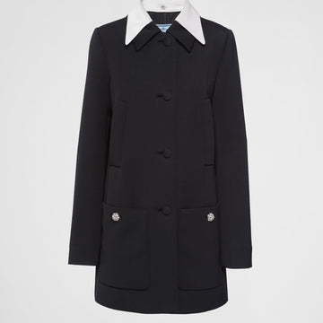 Singled-breasted wool sateen coat with collar