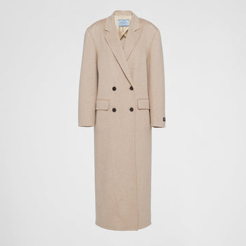 Double-breasted velour cashmere coat