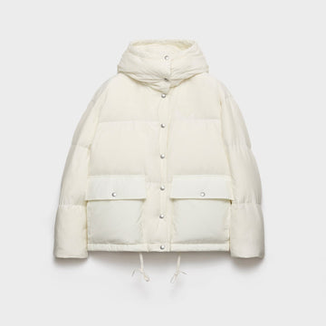 Medium-weight hooded soft fabric down jacket