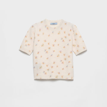 Floral print wool crew-neck sweater