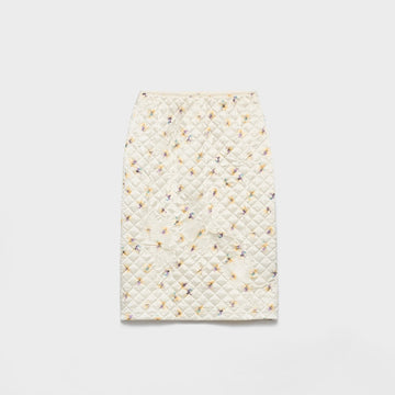 Floral-print quilted satin skirt