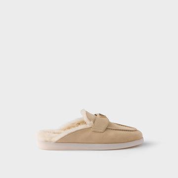 Suede and shearling mules