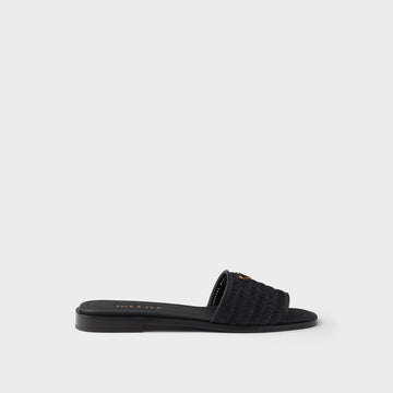 Leather slides with crochet details