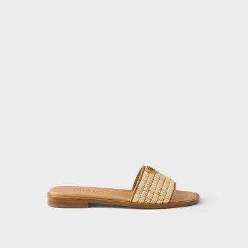 Leather slides with crochet details