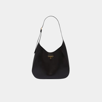 Large Leather Shoulder Bag with Topstitching
