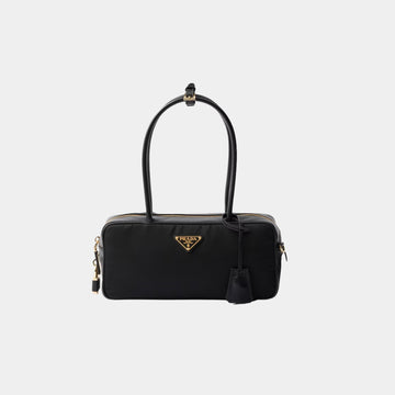 Re-Nylon And Leather Small Top Handle Bag With Padlock