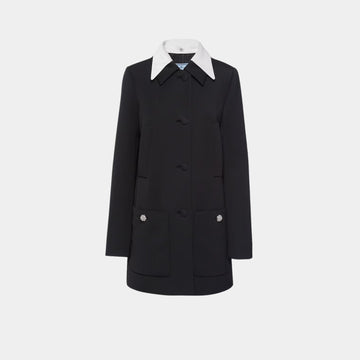 Singled-breasted Wool Sateen Coat with Collar