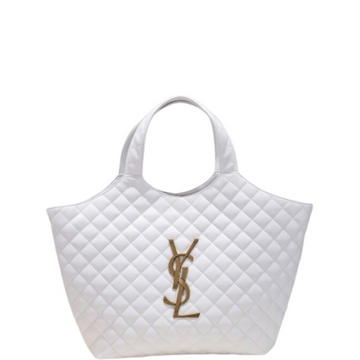 SAINT LAURENT 58CM WHITE ICARE MAXI SHOPPING BAG IN QUILTED LAMBSKIN