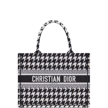DIR 36CM MEDIUM BLACK MACRO HOUNDSTOOTH EMBROIDERY BOOK TOTE