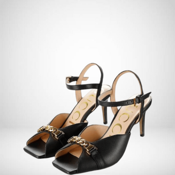SANDAL GG BLACK METAL CHAIN STILETTO HEELS FLIP FLOP FISH MOUTH SANDALS