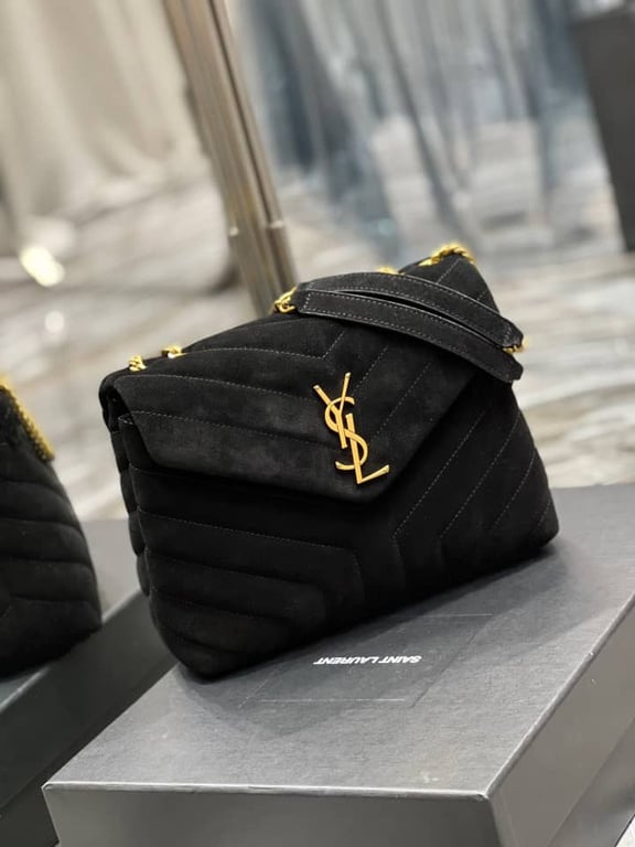 SAINT LAURENT LOULOU SMALL FLAP BAG SUEDE BLACK 25CM