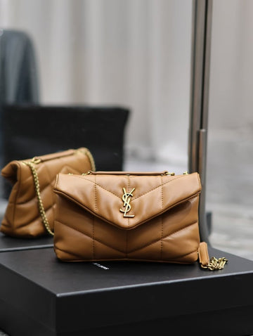 SAINT LAURENT LOULOU SMALL BROWN QUILTED LEATHER SHOULDER BAG 23CM HIGH QUALITY